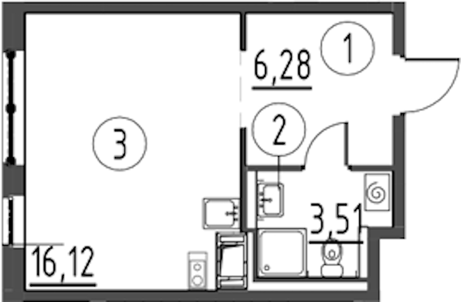 Квартира студия 25.91 м², 2/13 эт., ЖК «Квартал Торики»